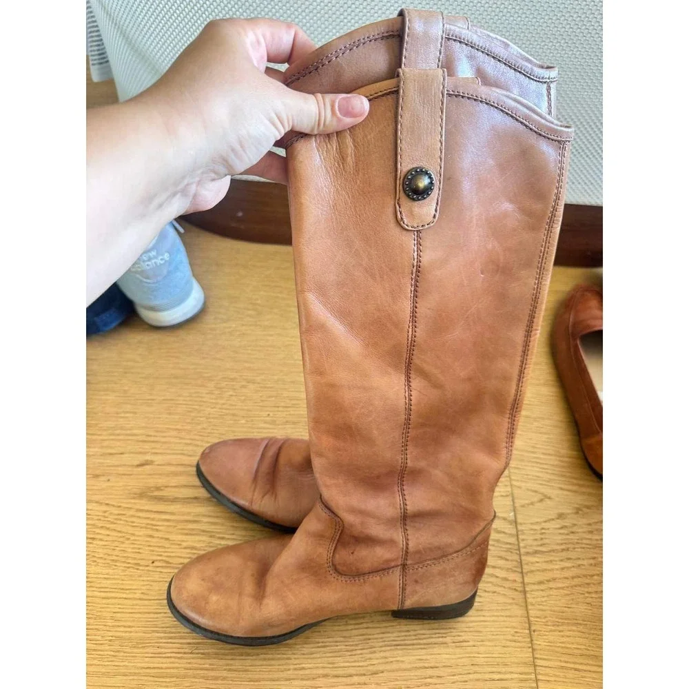 Vintage Carlos Santana Brown Riding Boots 6.5 Leather Knee High Western Boho